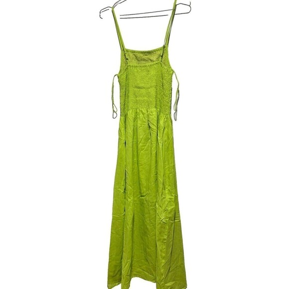 Faithfull The Brand Tergu Maxi Dress Mediu Green Poplin Smocked Adjustable Strap - Picture 2 of 13